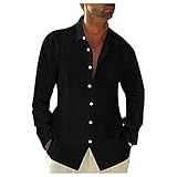 Binggong Herren Hemden Tshirt Revers Leinenoptik Freizeithemd Longsleeve Sommer Casual Henley Shirt Lange Regular Fit Businesshemd ArbeitsHemd Langärmeliges ​Tops Longshirt Coole S