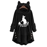 Tekaopuer Damen Herbst Winter Jacke Zweiseitig Fleece Lose Pullover Kawaii Kapuzen Langarm Pullover, Schwarz , 46