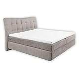 Stella Trading MALIBU 1 Boxspringbett 180x200, Hellgrau - Modernes Doppelbett mit 7-Zonen-Federkern Matratze & Komfortschaum Topper - 192 x 131 x 230 cm (B/H/T)