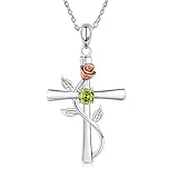 BlingGem Kreuz Ketten für Damen 925 Sterling Silber August Geburtsstein Halskette Rosen Anhänger 5A Zirkonia Jahrestag Geburtstag Frauen M