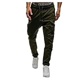 Herren Stretch Jogginghose mit Kordelzug und Tasche Baumwolle Hose Freizeithosen Lässige Colorblocking Sporthose Beiläufige Männer Outdoor Sport Stoffhose Regular Bequem Laufhose Jogg