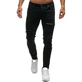 Herren Jeans Fashion Trendy Ripped Stitching Zipper Slim Fit Washed Distressed Casual Streetwear Denim Hose XL