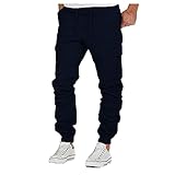 feftops Freizeithose für Herren, Arbeitskleidung, für alle Jahreszeiten, sportlich, einfarbig, Laufen, Jogginghose, Fitness, Gym, locker, lange Hose mit Taschen, Armada, M