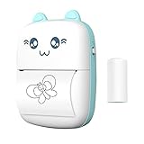 Mini Mobiler Fotodrucker Etikettendrucker Mini Tragbarer Thermodrucker BT Wireless Drucker Kompatibel mit Android iOS für Druckfehler Foto Memo (Farbe: Blau)