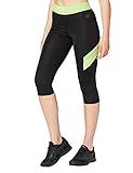 Amazon-Marke: AURIQUE Contrast Panels BAL004 sport leggings damen,Mehrfarbig (Black/Lime),36 (Herstellergröße: Small)