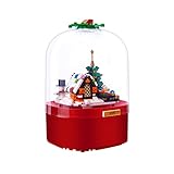 MXDC Weihnachtsbaum und Hütte Spieluhr mit Lichtern, Weihnachtsdekoration Geschenk, Exklusive Bauklötze Sammelset, Kompatibel mit Leg