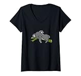 Damen Koala süßes Beuteltier schlafend T-Shirt mit V