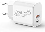 TELEFONMAX USB C Fast Charge Ladegerät, 20W Power Delivery 3.0 Dual-Port Schnellladegerät Netzteil, Typ C, USB A Stecker Lade-Adapter passend für Samsung Galaxy S21/ Galaxy S21+ 5G/ S21 Ultra 5G