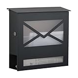 Heibi Briefkasten Umschlag mit Zeitungsfach Stahl grau RAL 7016/Acrylglas 39,5x13x37 cm DIN C4