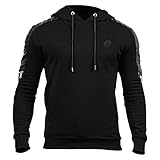 Herren Kapuzenpullover | Schulterärmel aus Kunstleder | Sweatshirt im coolen Bikerlook | 2 Seitentasche | Slim Fit | Freizeit Pullover Reißverschluss Hoodie Sweatjacke Basic Einfarbig Sport Sty
