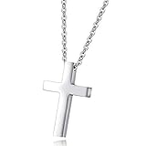 Lareina.C Kreuzanhänger aus Edelstahl Halskette Herren Damen Silber Christlich Kreuz Ketten für Männer Frauen 50cm (Silber)
