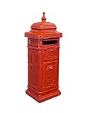Antike Fundgrube Englischer Briefkasten freistehend aus Beton in rot | nostalgisch Postkasten Standbriefkasten | H: 110 cm (1373)
