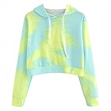 Bauchfreie Hoodies Teenager Mädchen Bauchfreier Damen Kapuzenpullover Langarm Sweatshirt mit Kapuze Rundkragen Farbverlauf Höhe Taille Tie Dye Pullover Pulli Langarmshirt Herbst Winter Bluse Top