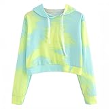 Bauchfreie Hoodies Teenager Mädchen Bauchfreier Damen Kapuzenpullover Langarm Sweatshirt mit Kapuze Rundkragen Farbverlauf Höhe Taille Tie Dye Pullover Pulli Langarmshirt Herbst Winter Bluse Top