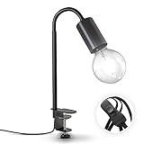 B.K.Licht schwenkbare Tischlampe mit Kabelschalter I Klemmlampe I E27 I 1- flammige Leselampe I Metall I Schw