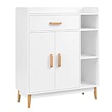 Kommode Weiß, Schrank mit Schublade, Türen und Fächern, Sideboard Bücherregal Bücherschrank Anrichte Raumteiler für Wohnzimmer, Schlafzimmer, Arbeitszimmer 80 x 30 x 95