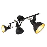 Briloner Leuchten Deckenleuchte, Deckenlampe mit 3 dreh-und schwenkbaren Spots im Retro/Vintage Design, Fassung: E14 max. 40 Watt, Metall Schwarz-gold 55.4 x 10 x 18.1