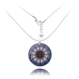 Boho Mandala Runde Edelstahl Halsketten Kette mit Anhänger; Jeden Tag Originelle Geschenke für Damen (Dunkelblau)