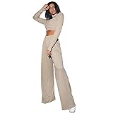 Briskorry Y2K Jogginganzug Damen Bootcut Freizeitanzug Oversize Weite Flared Hose Freizeit Trainingsanzug Sweat Shirt Heimbekleidung langärmlige High-Neck-Crop-Top Weitem Hosen mit hoher T
