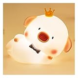 DSWHM Nachtlichter, LED-Silikon-Nachttischlampe zum Stillen, wiederaufladbar über USB, helles und buntes Schweine-N