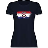 Fussball WM 2022 Fanartikel - Kroatien Vintage - M - Navy Blau - Kroatien Tshirt - L191 - Tailliertes Tshirt für Damen und Frauen T-S