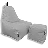 Patchhome De-Lux Lounge Sessel inkl. Würfel mit Reißverschluss nachfüllbar | Gaming Sitzsack | Beanbag | Sitzkissen für In & Outdoor | Fertig befüllt (XXL mit Reißverschluss, Grau)