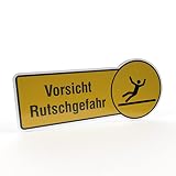 Betriebsausstattung24® Hinweisschild 'Vorsicht Rutschgefahr' | Aluminium- Verbundplatte (BxH): 30,0 x 13,0 cm | Befestigungsart: Zum Verkleben oder Verschrauben | Gefahrenkennzeichnung