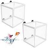 2 Stück Aquarium Ablaichkasten Fisch Isolation Zuchttank, Ultrafeines Aufzuchtbecken Aquarium Netz Breeding Box mit Saugnapf, Aquarium Fische Brutkasten Laichkasten für Baby Fisch Guppy, 16 x 16