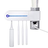 Automatischer Zahnpastaspender, Wandmontage, UV-Zahnbürstenhalter Zahnpastaspender mit 5 Schlitzen, Zahnbürstenhalter mit UV-L