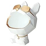 Big Mouth Hund Dekorative Harz Aufbewahrungsbox vorratsdosen Statue deko Wohnzimmer Moderne Tier Kunst Skulptur Figuren Wohnkultur Geschenk Dekorativ und Zubehör für Schlüsselaufbewahrung（Weiß）