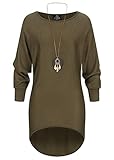 Styleboom Fashion® Damen Shirt mit Fledermausärmeln inkl. Kette Oliv grü