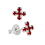NKlaus PAAR 925 STERLING SILBER Ohrstecker Mittelalter-Kreuz Roter Kristall 7040