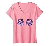 Damen Meerjungfrau Kostüm lila Muschel BH Party Karneval Bikini T-Shirt mit V