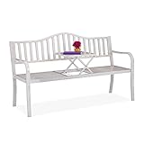 Relaxdays Gartenbank mit klappbarem Tisch, 3-Sitzer, Garten, Metall Balkonbank, HBT 89 x 150 x 58,5 cm, weiß-B