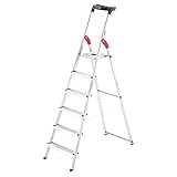 Hailo L60 StandardLine Alu-Sicherheits-Stehleiter | Leiter 6 Stufen belastbar bis 150 kg | stabile Holmführung | Stehleiter mit Ablage | klappbare Aluleiter made in Germany | Leiter rostfrei | silb