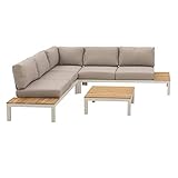 OUTLIV. Merida Loungeecke 3-TLG. Aluminiumgestell, Tischplatte aus Teakholz, Kissenbezug aus 100% Polyester, ca. 245,5 x 245,5 x 73