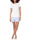 Amazon Essentials Poplin Short and Sleep Tee Set Nachthemd, Grellweiß/Blau/Weiß, Strukturiert/Streifen, S