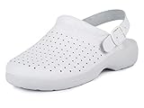 Jürgen Hirsch Damen Clog Soft 04, Leder, Rutschhemmende Sohle, mit Weichschaum Fußbett, Fersenriemen umklappbar, auch ideal für Gesundheitsberufe (weiß, Numeric_40)