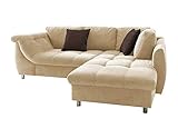 lifestyle4living Ecksofa mit Schlaffunktion und Bettkasten in Creme mit großen Rücken-Kissen, Microfaser-Stoff | Gemütliches L-Sofa mit Longchair im modernen Look