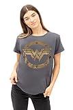 DC Comics Damen Wonder Woman Metallic Logo T-Shirt, Grau (Charcoal Cha), 36 (Herstellergröße: Small)