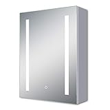 Aica Sanitär LED Spiegelschrank mit Steckdose 60×80 cm Touch, Beschlagfrei, Aluminium, Kaltweiß, Softclose, DREI S