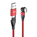 EBA ladekabel USB Typ C + USB Typ A,PD60W kompatibel mit Samsung Galaxy, Huawei, Xiaomi, Motorola, LG, Sony - Schnelladekabel 180°, 3A,60W - Datenübertragung und Ladekabel USB Typ C + Typ A (Rot)