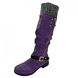 Stiefel Frauen Mode Lässig Warme Lange Stiefel Hohe Stiefel Low Heels Reißverschluss Schuhe (41,Violett)