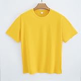 FGJH T-Shirt für Damen und Herren, gleiches Hemd, weiß, Rundhalsausschnitt, kurzärmelig, Xinjiang, Baumwolle, halblange Ärmel, 0328 (Farbe: Goldgelb, Größe: 3XL)
