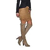 DB Damen Kunst Wildleder Bleistift Rock mit Fransen in beige und Camel (S / 36, Camel)