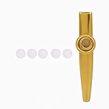 Dilwe Kazoo, Tragbarer Metall Kazoo mit 5 Flöten Membran Ukulele Gitarren Partner Einfach zu erlernen Musikinstrument(Gold)