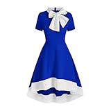 Cocktailkleid Damen 1950er Vintage Retro Rockabilly Kleider A-line Abendkleider Knielang Kurzarm Mode Partykleid Elegant Weihnachtskleid Hohe Taille Winterkleid mit Krawatte Minik