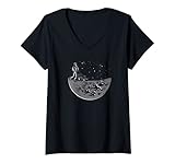 Damen Gärtner - Rasenmähen Astronaut Mond T-Shirt mit V