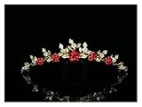 LTGJJ Braut Haarschmuck Strass Kristall Blume Braut Hochzeit Brautjungfer Tiara Kamm -Rote Kristalle Gold (Farbe : Red Crystals Gold Plating)