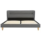 Bettgestelle Polsterbett Lyon mit LED Licht Bettkasten Bettgestell mit Lattenrost Kunstleder Ehebett Schlafzimmer Möbel Grau01 120x200
